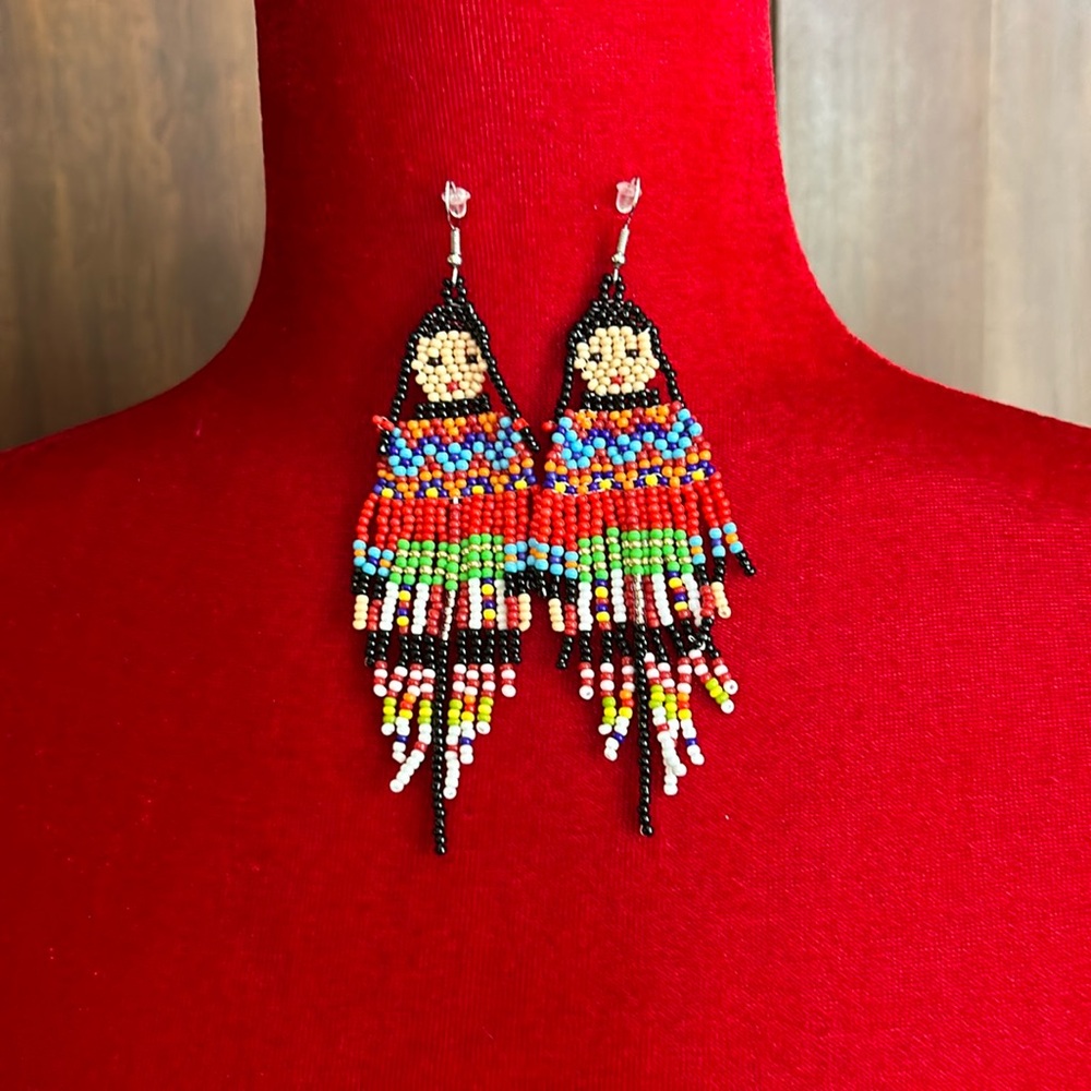 Seed Bead Kachina Doll Earrings